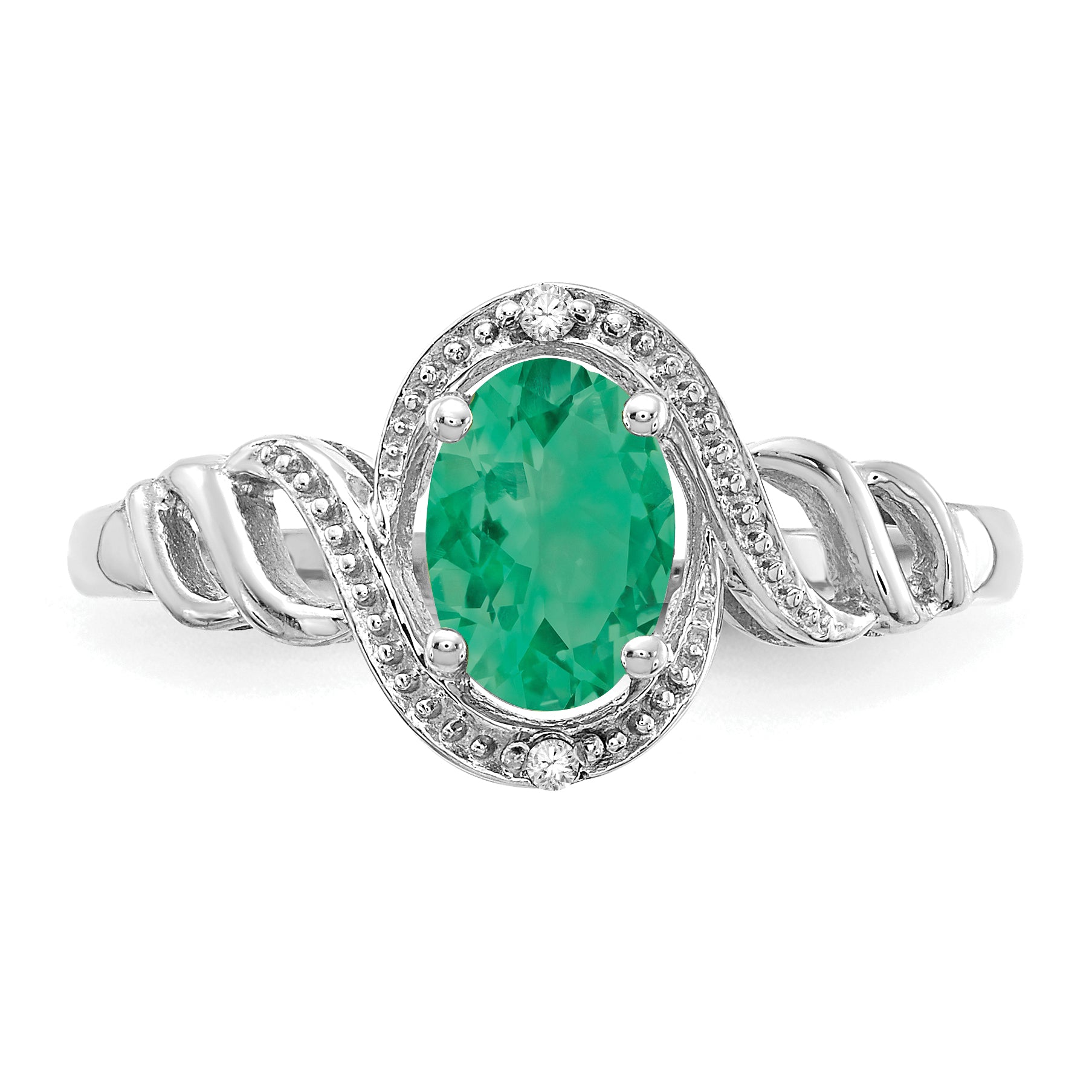 10k White Gold Emerald and Diamond Ring - 7