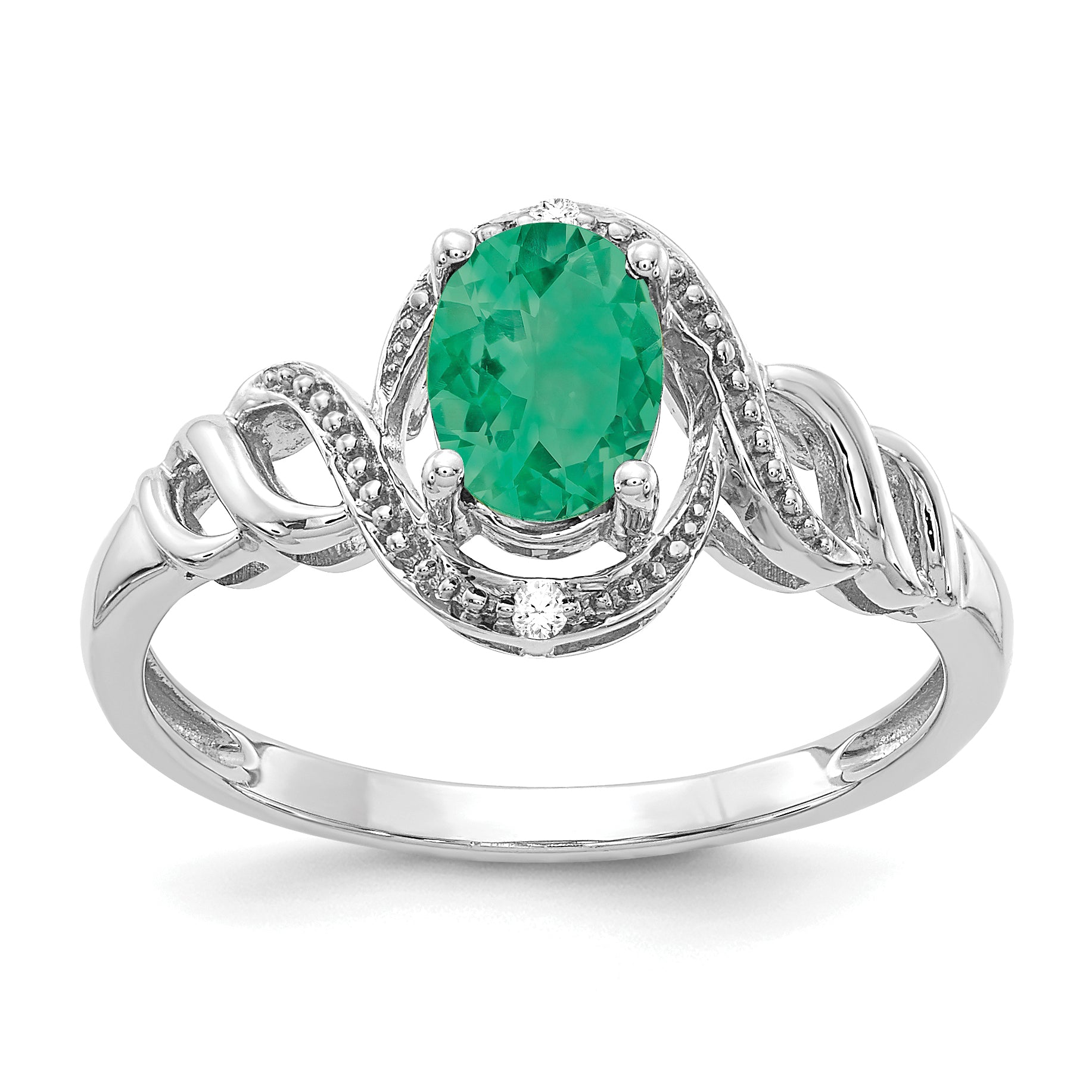 10k White Gold Emerald and Diamond Ring Main image