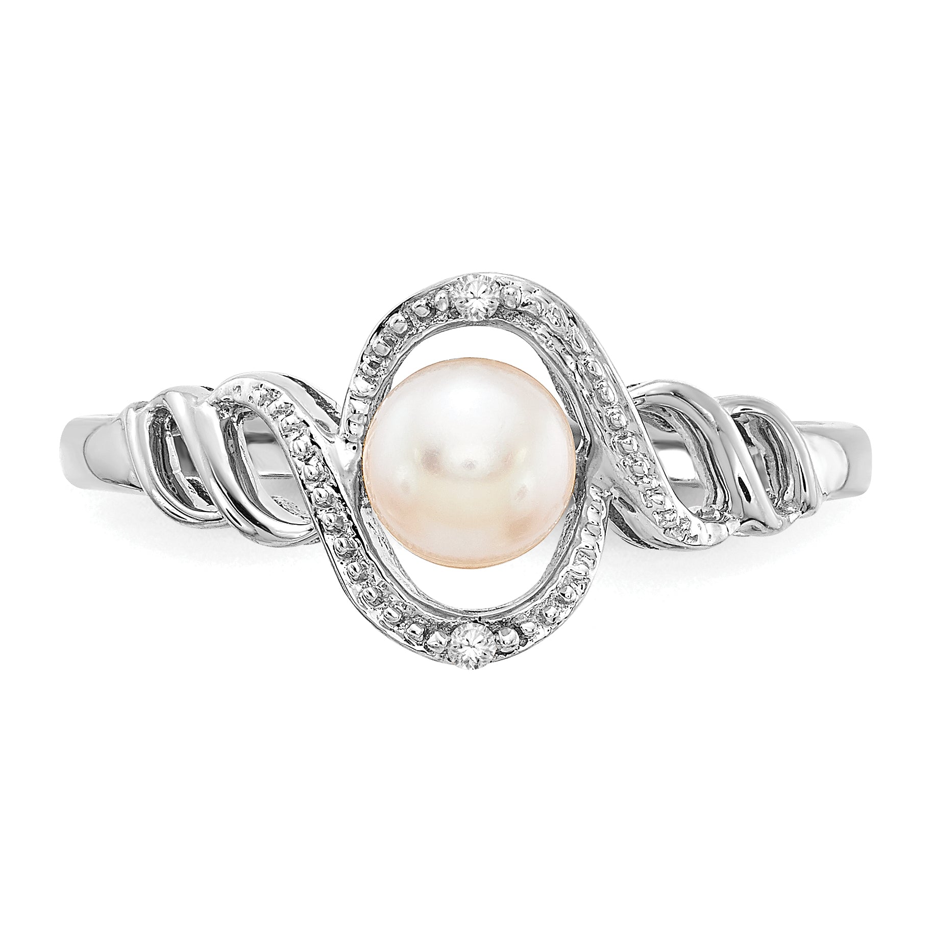 10k White Gold Fresh Water Cultured Pearl and Diamond Ring
