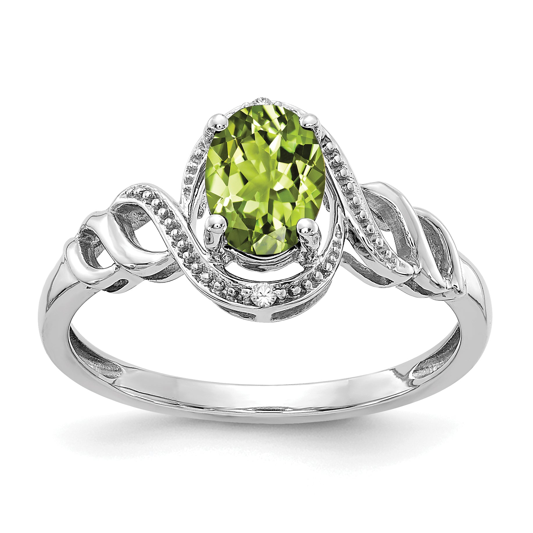 10k White Gold Peridot and Diamond Ring Main image