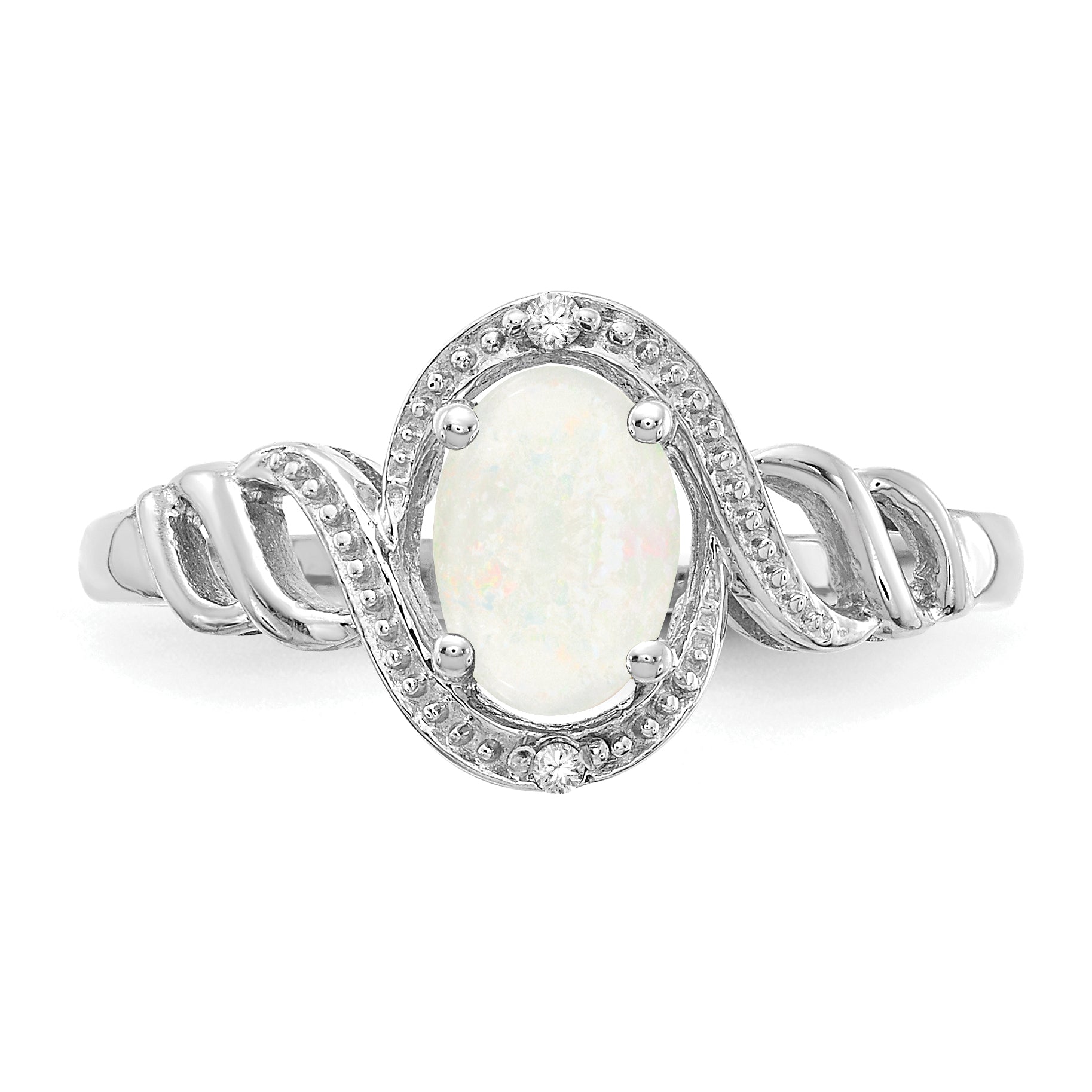 10k White Gold Opal and Diamond Ring
