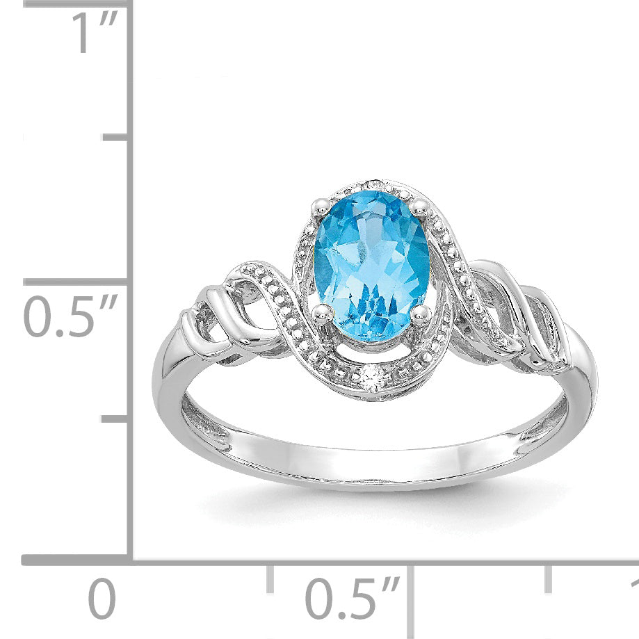 10k White Gold Light Swiss Blue Topaz and Diamond Ring