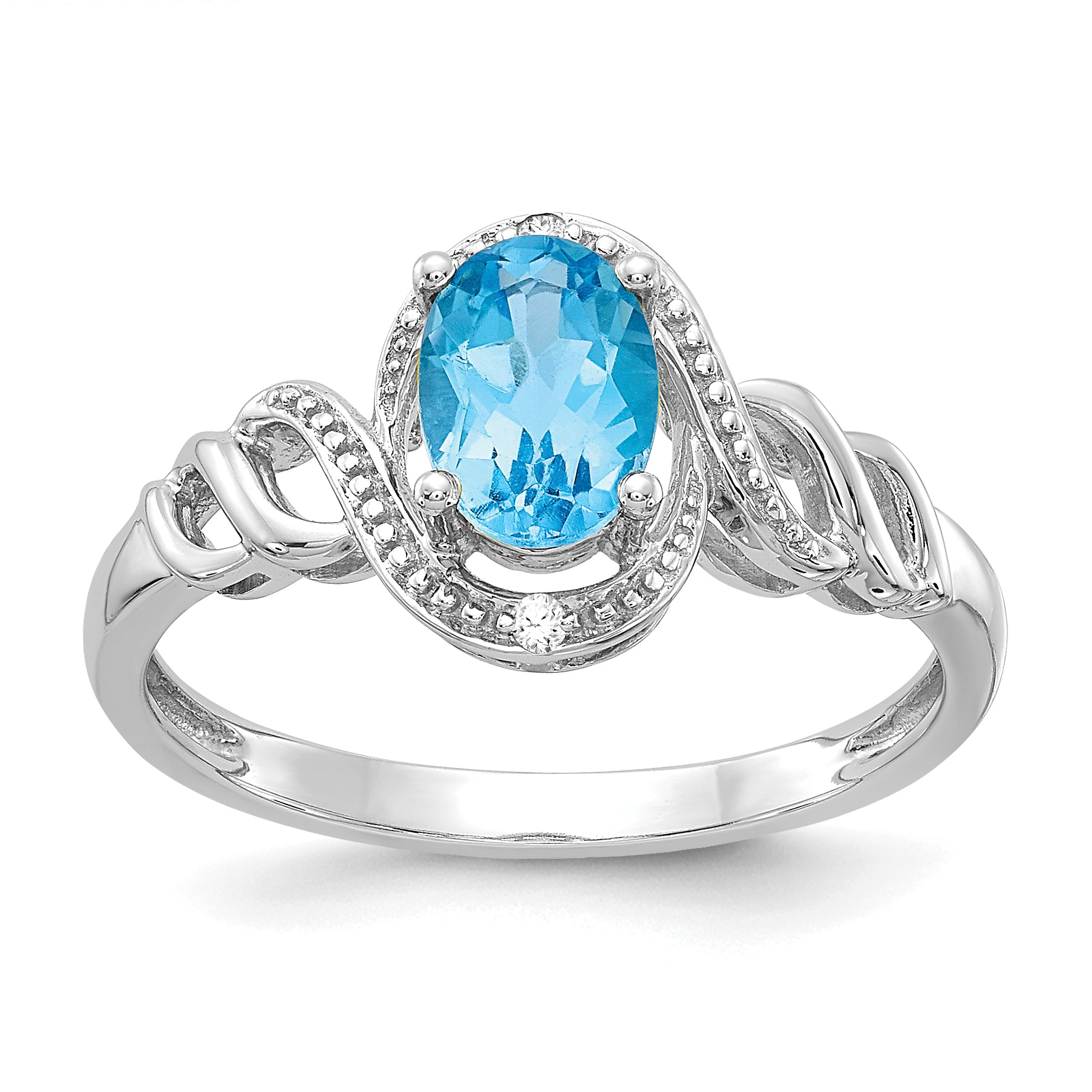 10k White Gold Light Swiss Blue Topaz and Diamond Ring