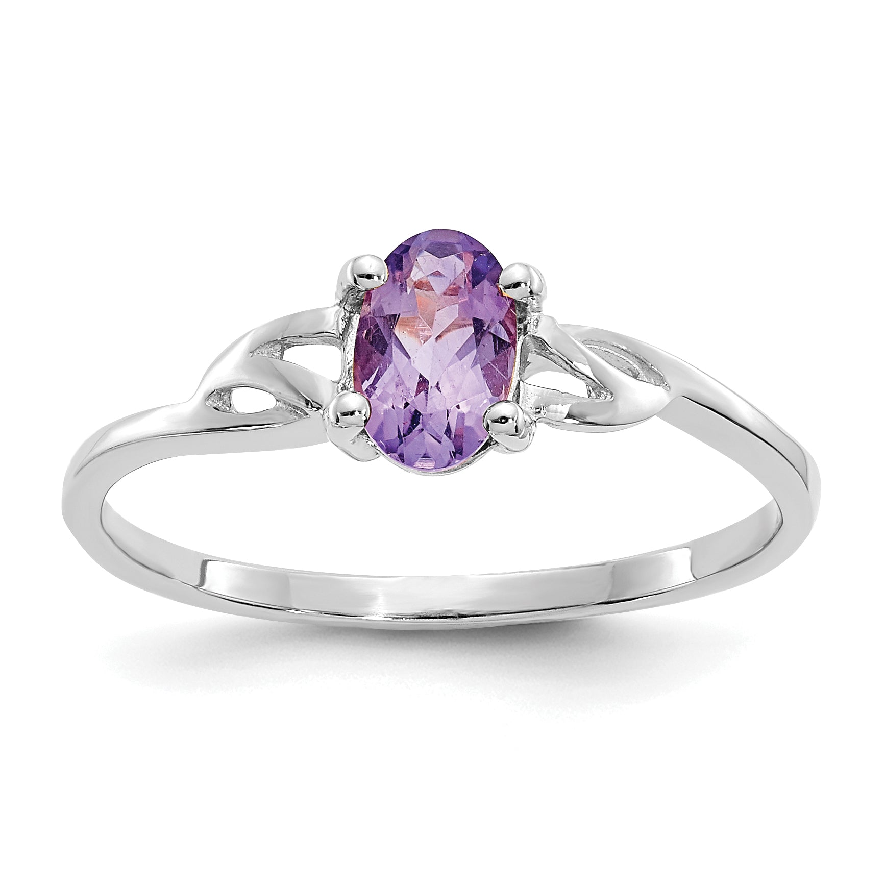 10k White Gold Polished Genuine Amethyst Birthstone Ring