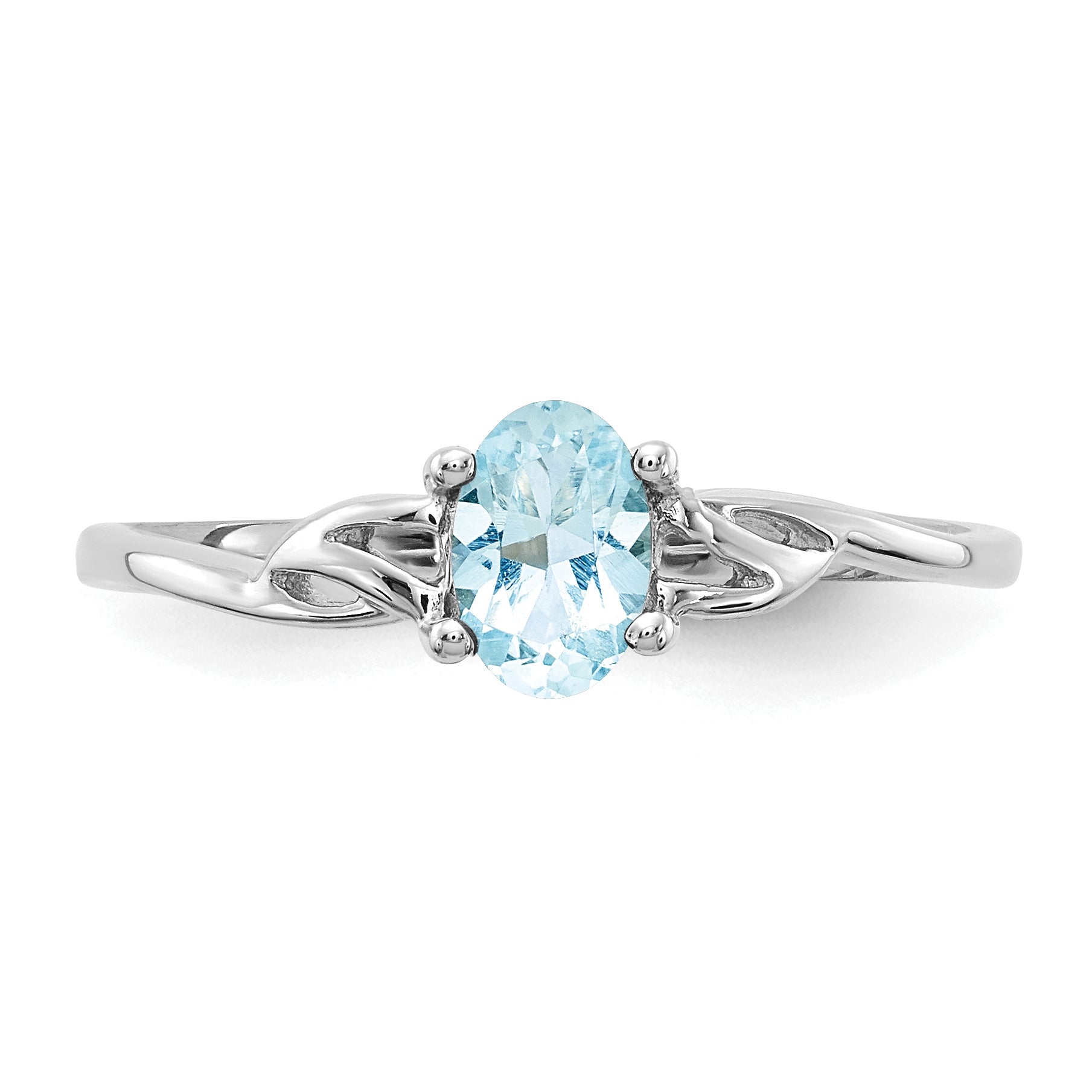 10k White Gold Polished Genuine Aquamarine Birthstone Ring - 7
