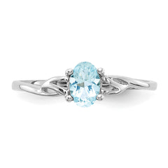 10k White Gold Polished Genuine Aquamarine Birthstone Ring - 7