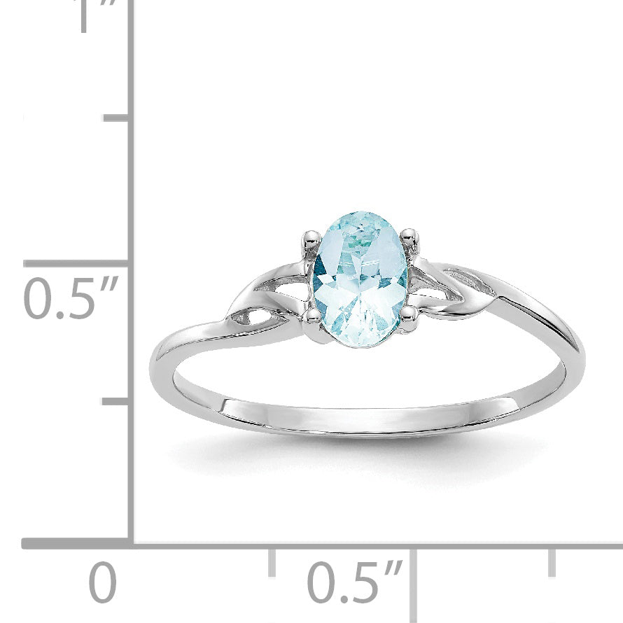 10k White Gold Polished Genuine Aquamarine Birthstone Ring - 7