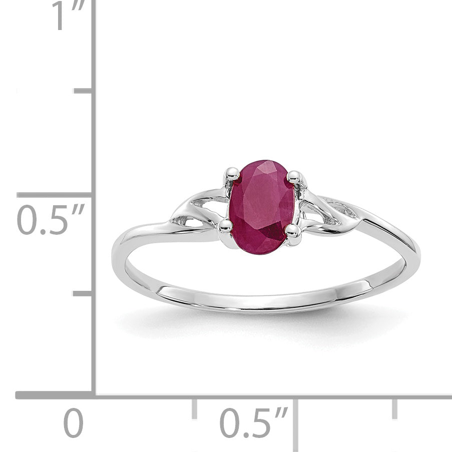 10k White Gold Polished Genuine Ruby Birthstone Ring