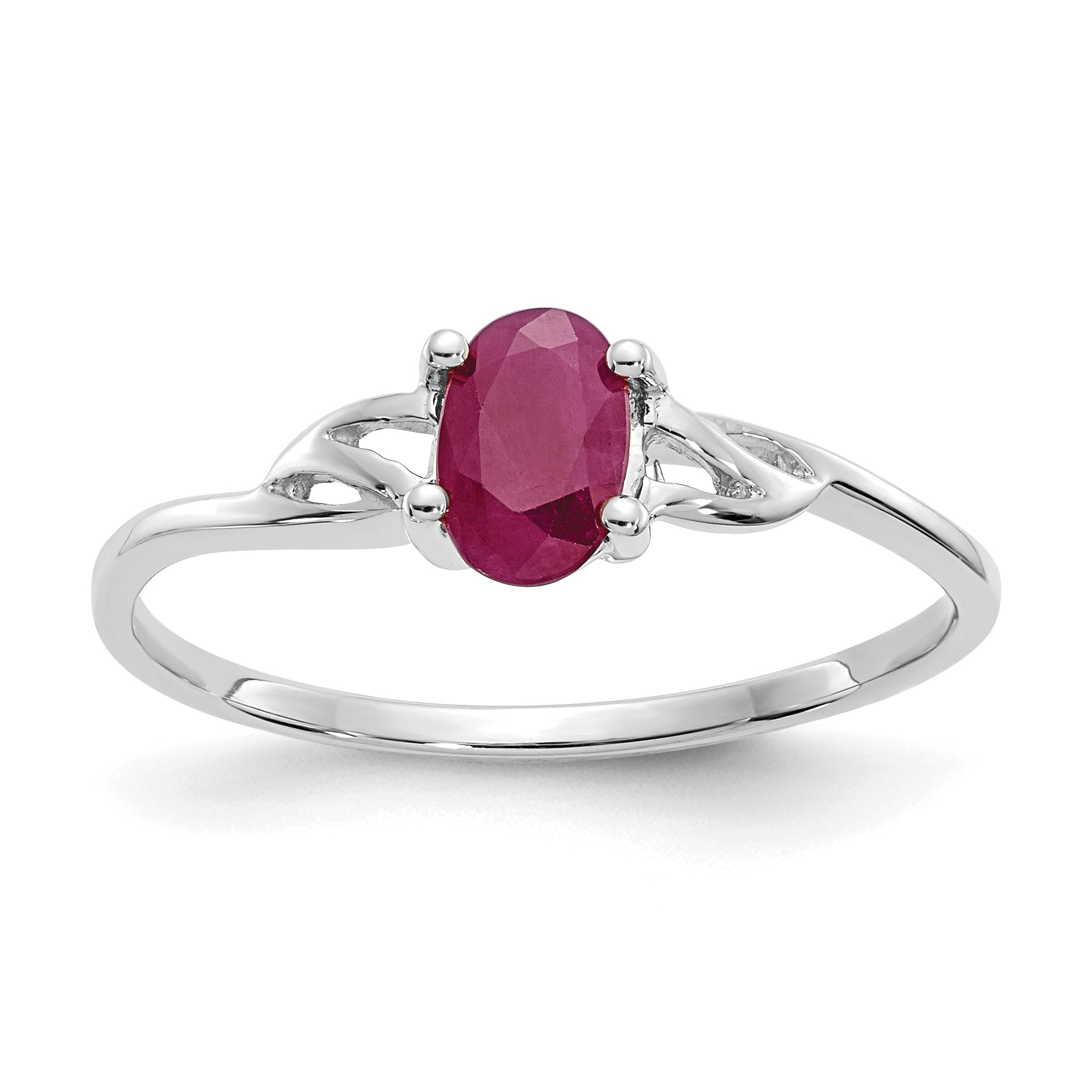 10k White Gold Polished Genuine Ruby Birthstone Ring