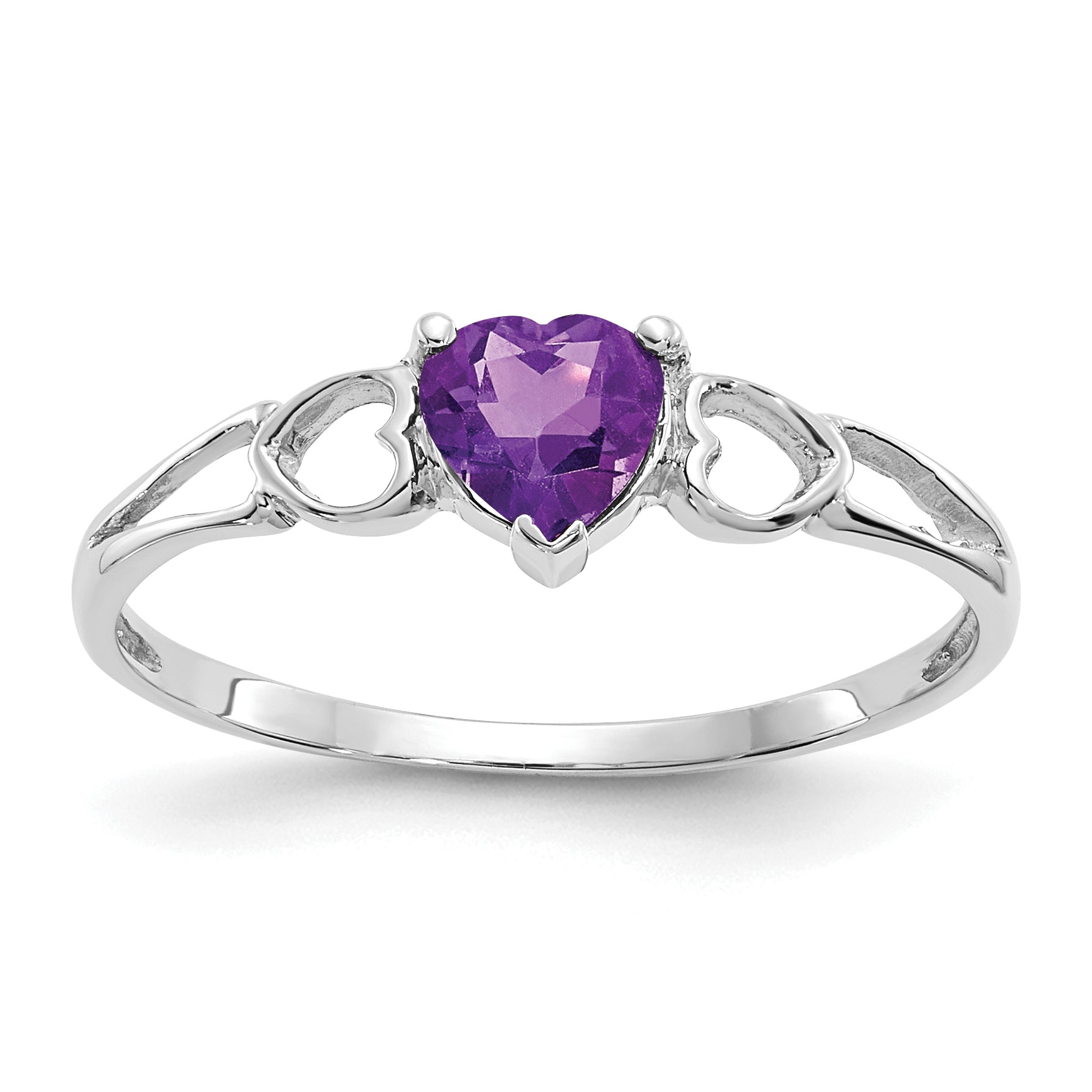 10k White Gold Polished Genuine Amethyst Birthstone Ring