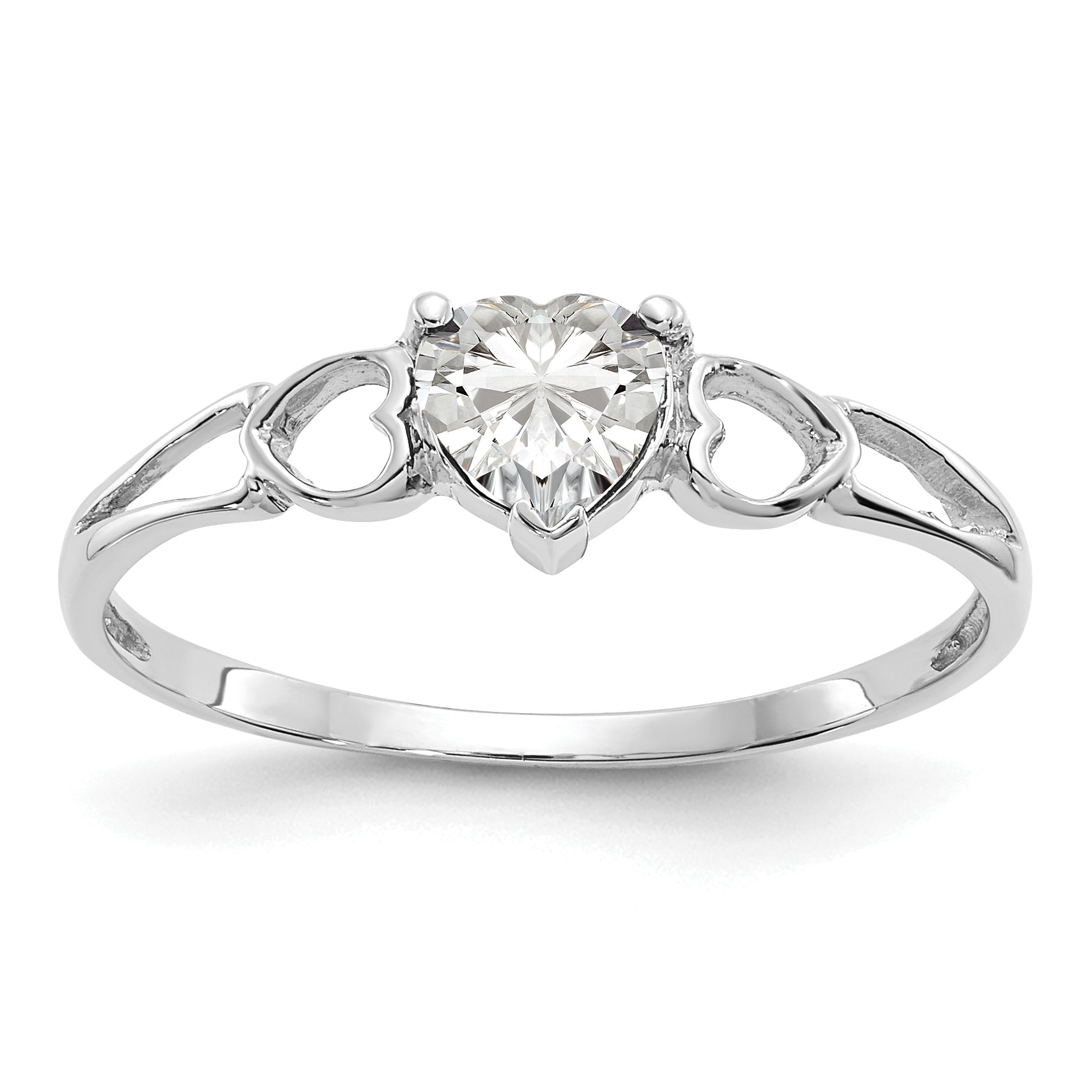 10k White Gold Polished Genuine White Topaz Birthstone Ring