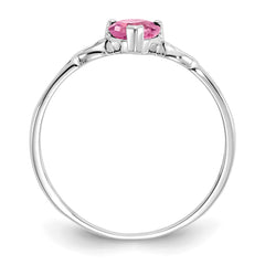 10k White Gold Polished Genuine Pink Tourmaline Birthstone Ring