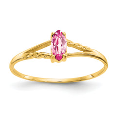 10k Polished Genuine Pink Tourmaline Birthstone Ring