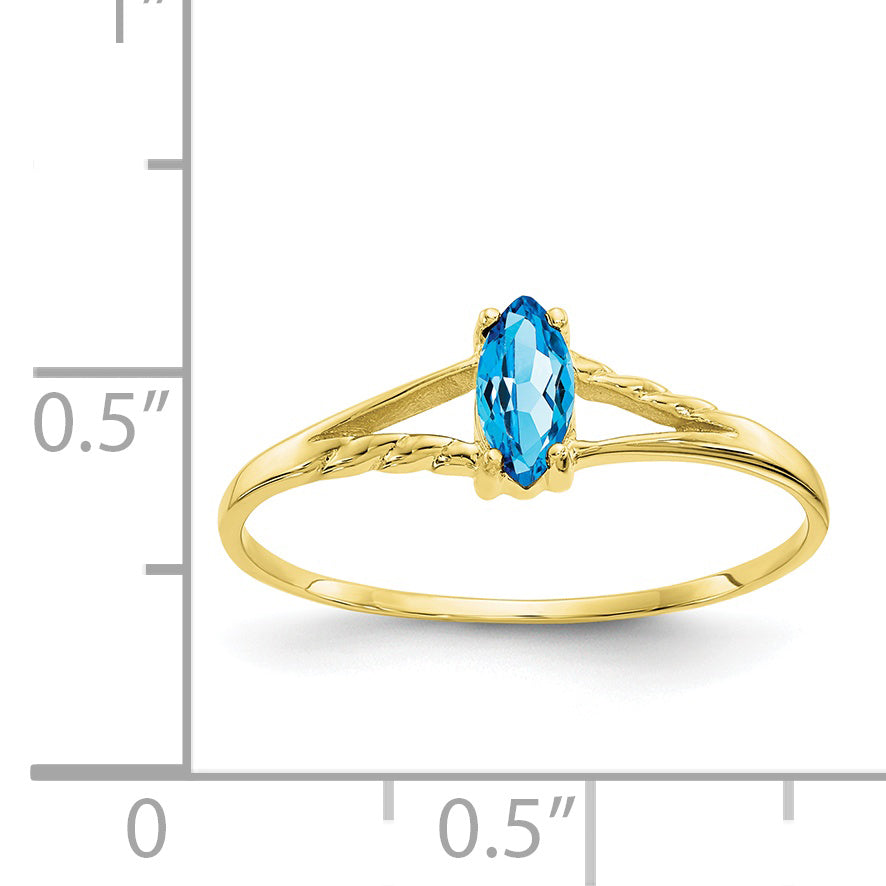 10k Polished Genuine Blue Topaz Birthstone Ring