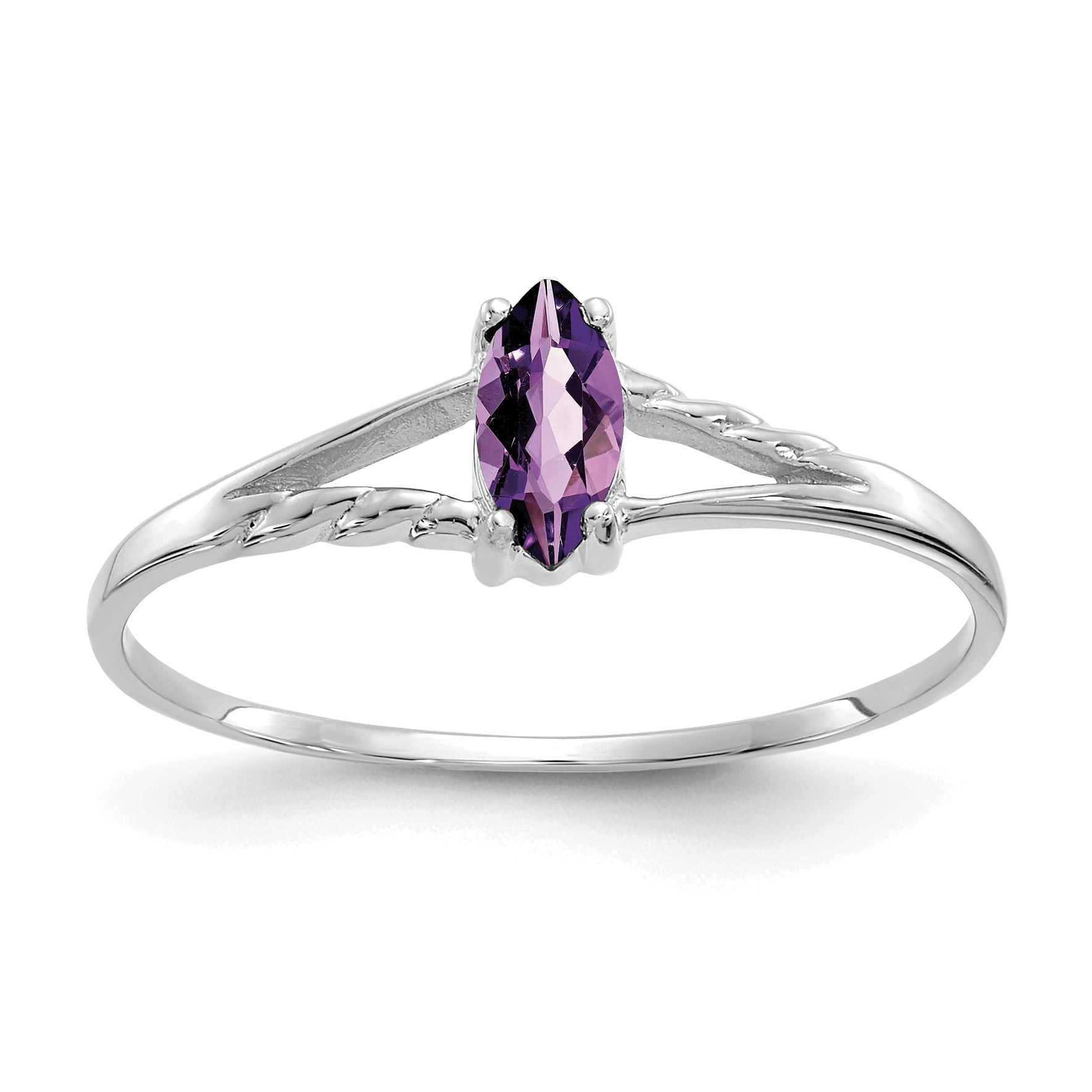 10k White Gold Polished Genuine Amethyst Birthstone Ring