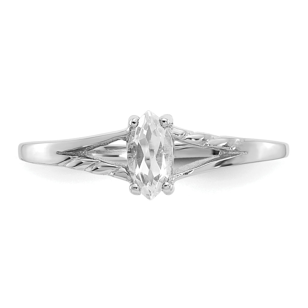 10k White Gold Polished Genuine White Topaz Birthstone Ring