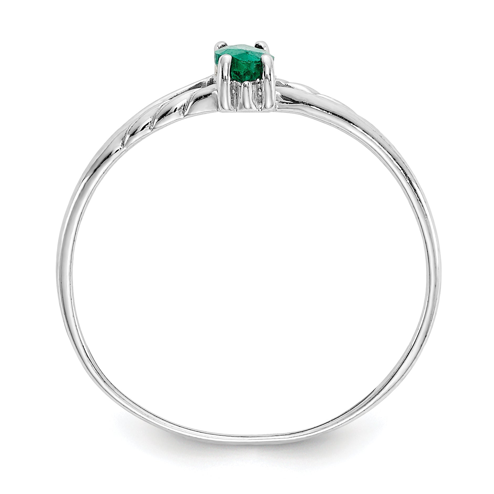 10k White Gold Polished Genuine Emerald Birthstone Ring