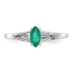 10k White Gold Polished Genuine Emerald Birthstone Ring