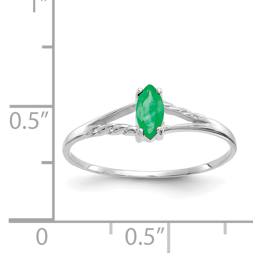 10k White Gold Polished Genuine Emerald Birthstone Ring