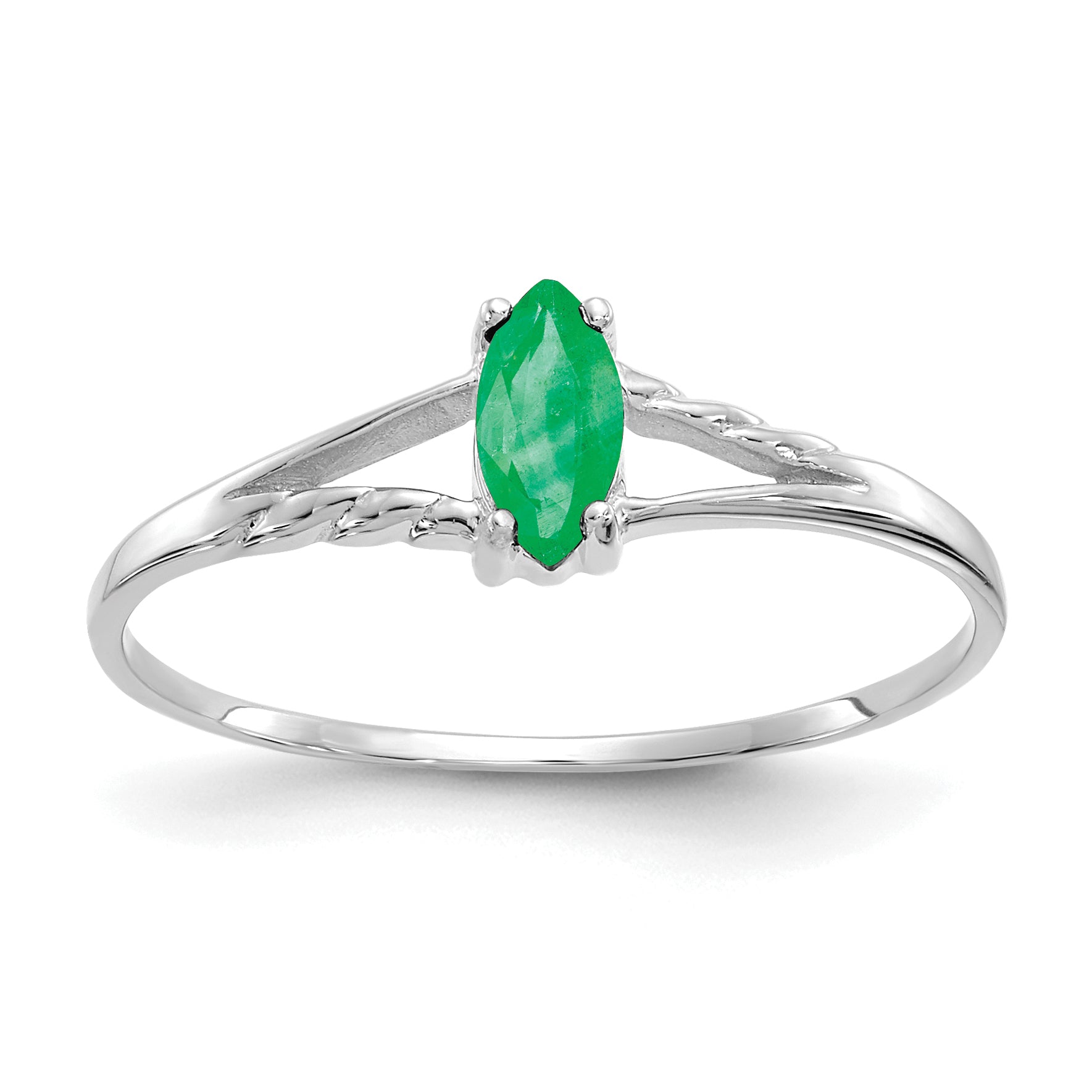 10k White Gold Polished Genuine Emerald Birthstone Ring