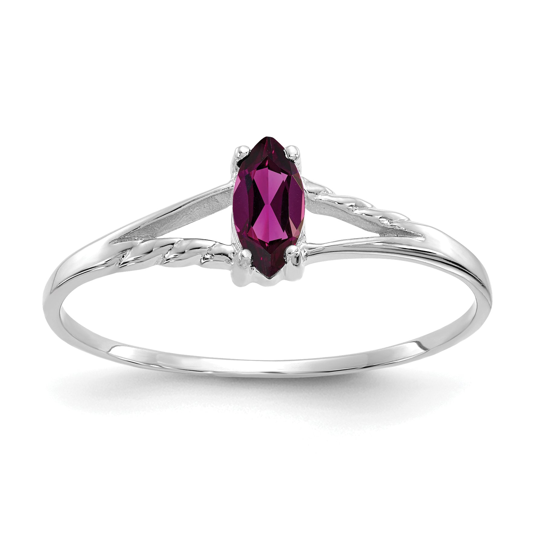 10k White Gold Polished Genuine Rhodolite Garnet Birthstone Ring