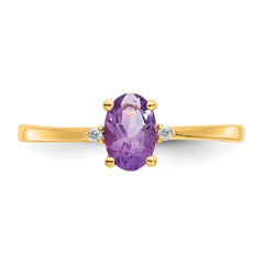 10k Polished Genuine Diamond & Amethyst Birthstone Ring