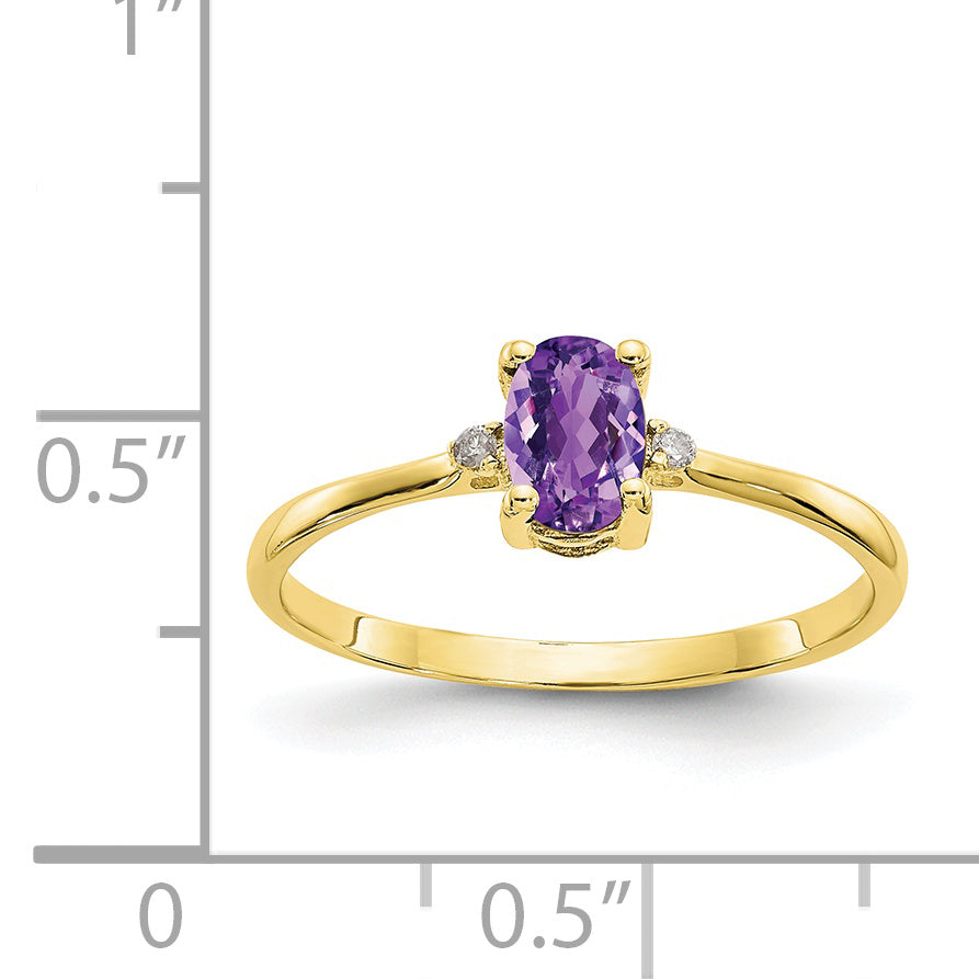 10k Polished Genuine Diamond & Amethyst Birthstone Ring