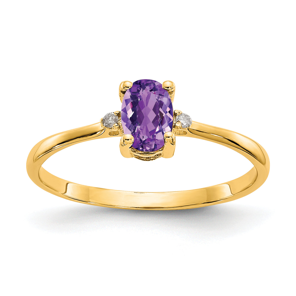 10k Polished Genuine Diamond & Amethyst Birthstone Ring