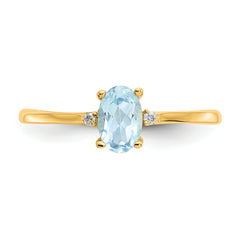10k Polished Genuine Diamond & Aquamarine Birthstone Ring