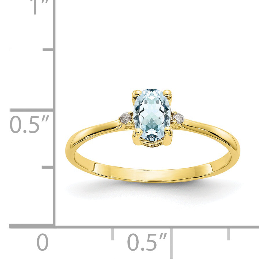 10k Polished Genuine Diamond & Aquamarine Birthstone Ring