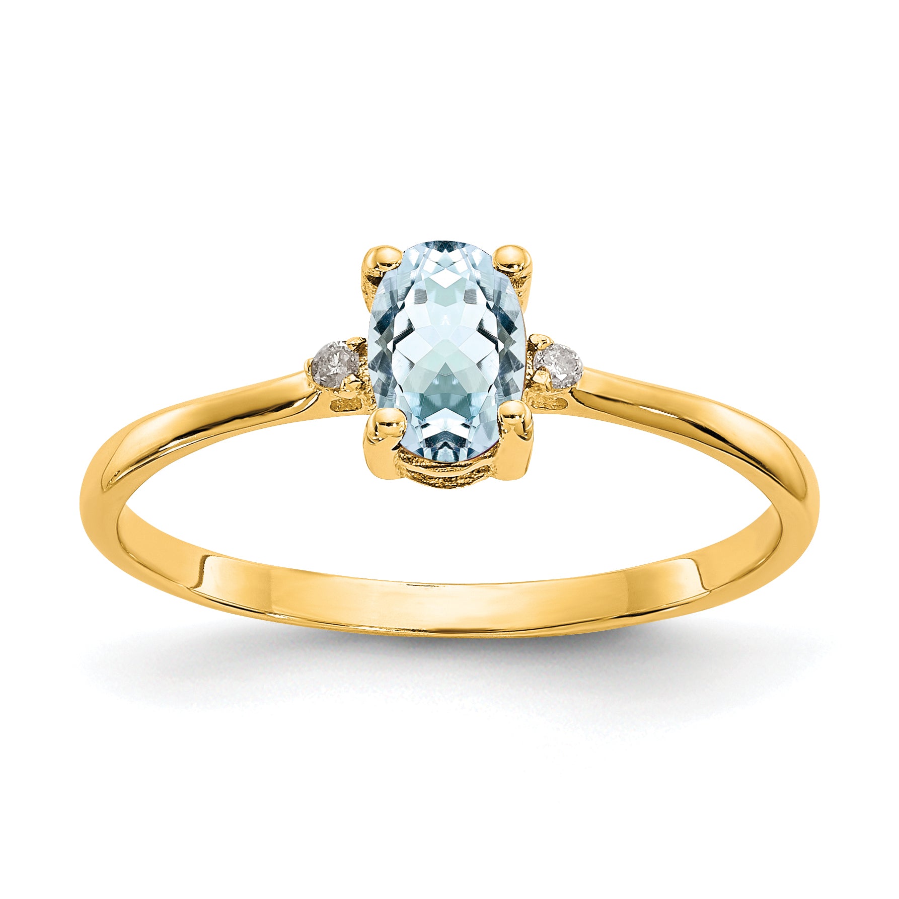 10k Polished Genuine Diamond & Aquamarine Birthstone Ring