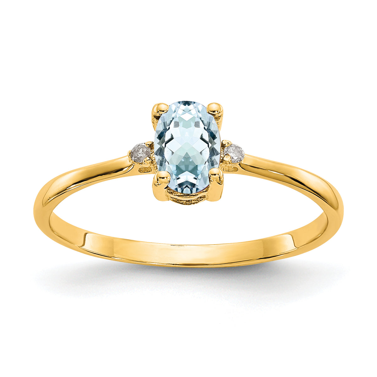 10k Polished Genuine Diamond & Aquamarine Birthstone Ring