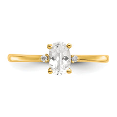 10k Polished Genuine Diamond & White Topaz Birthstone Ring - 6