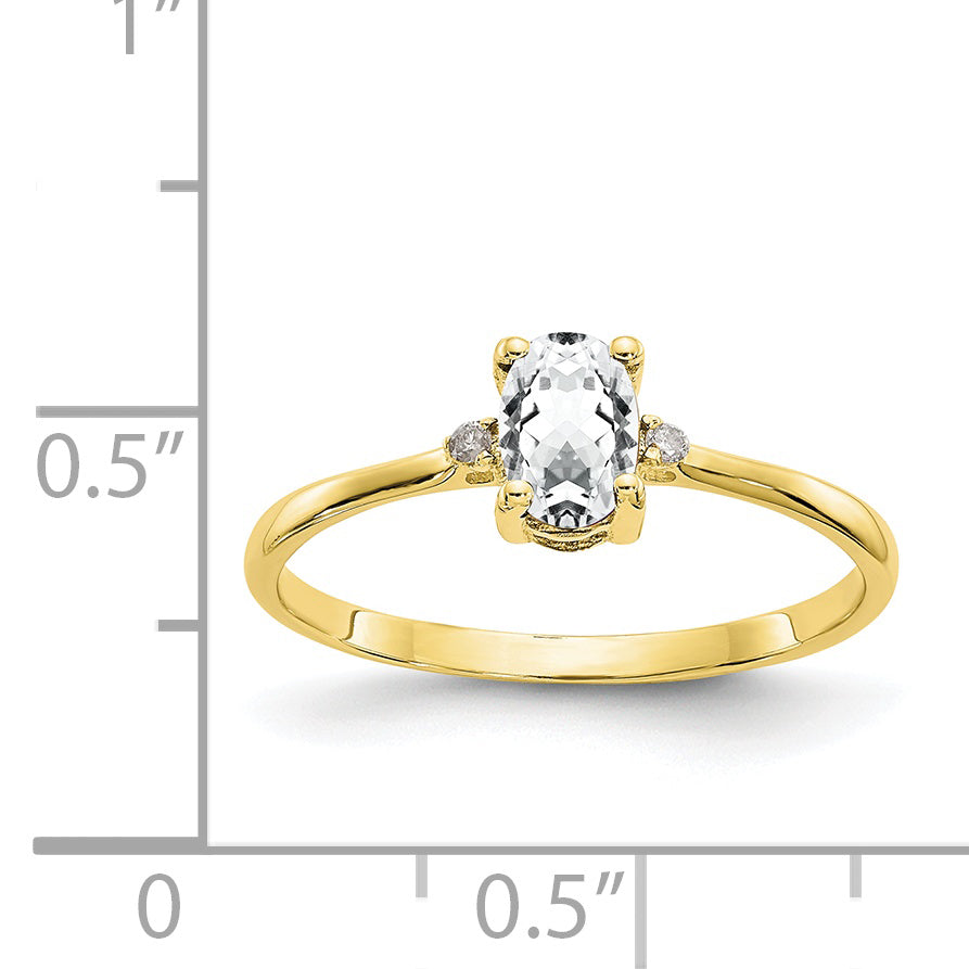 10k Polished Genuine Diamond & White Topaz Birthstone Ring - 6
