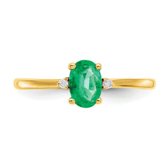 10k Polished Genuine Diamond & Emerald Birthstone Ring