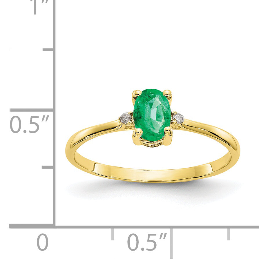 10k Polished Genuine Diamond & Emerald Birthstone Ring