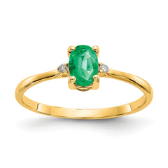 10k Polished Genuine Diamond & Emerald Birthstone Ring