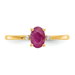 10k Polished Genuine Diamond & Ruby Birthstone Ring