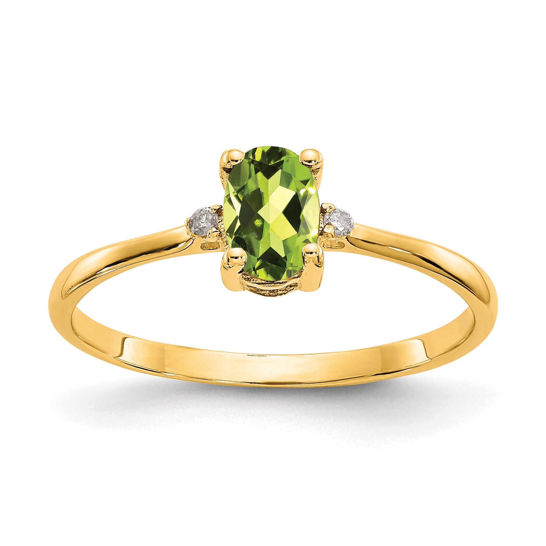 10k Polished Genuine Diamond & Peridot Birthstone Ring