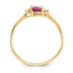 10k Polished Genuine Diamond & Pink Tourmaline Birthstone Ring