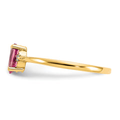 10k Polished Genuine Diamond & Pink Tourmaline Birthstone Ring