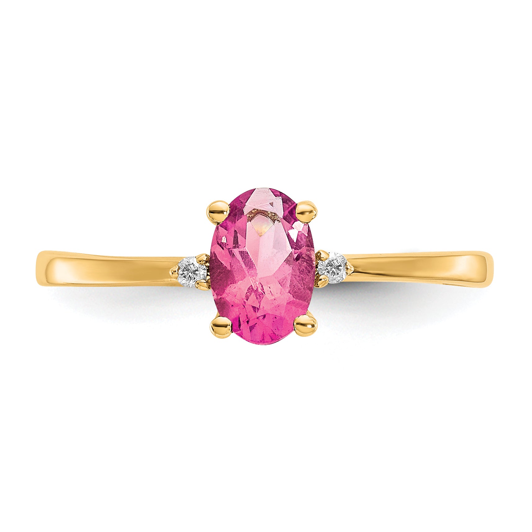 10k Polished Genuine Diamond & Pink Tourmaline Birthstone Ring