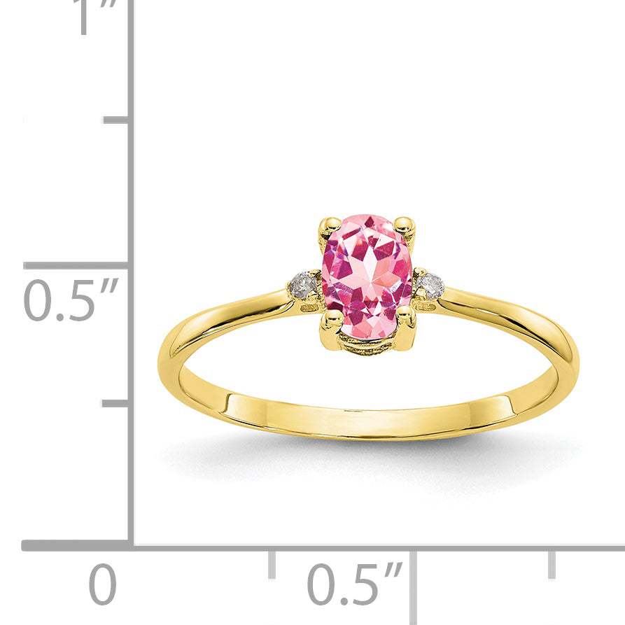 10k Polished Genuine Diamond & Pink Tourmaline Birthstone Ring