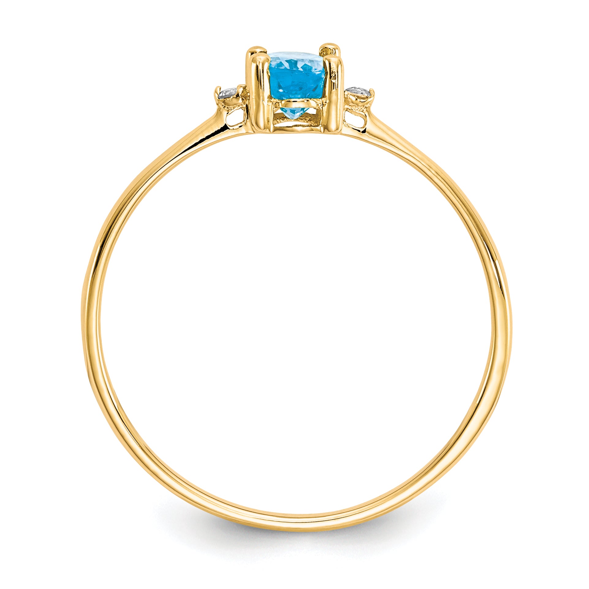 10k Polished Genuine Diamond & Blue Topaz Birthstone Ring