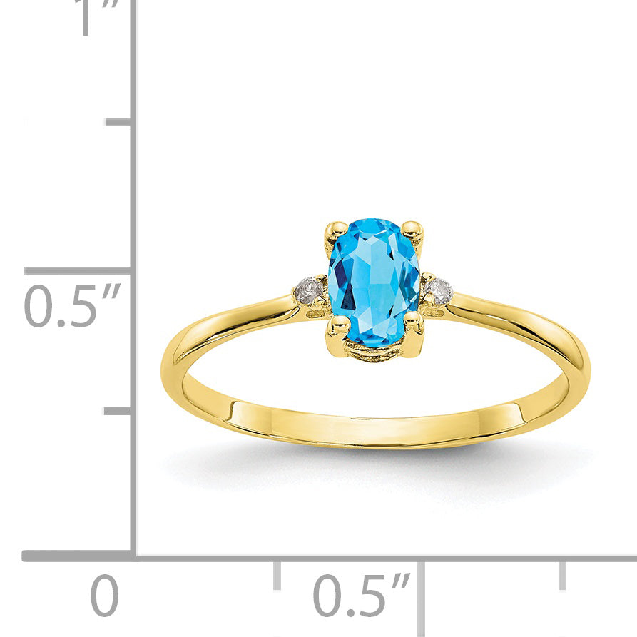 10k Polished Genuine Diamond & Blue Topaz Birthstone Ring