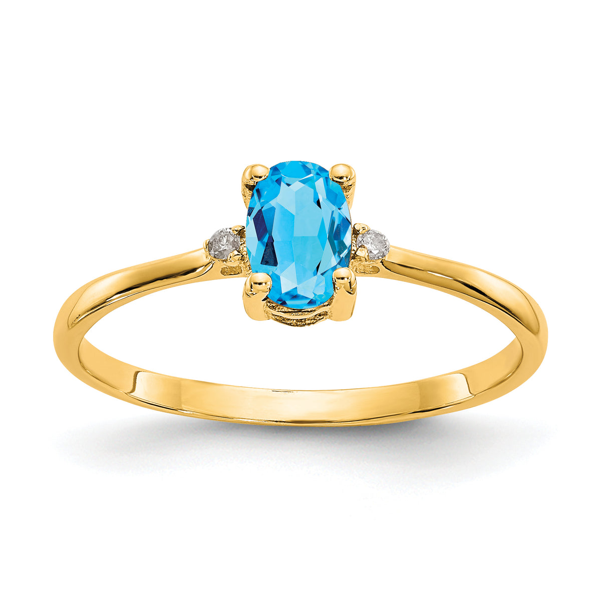 10k Polished Genuine Diamond & Blue Topaz Birthstone Ring