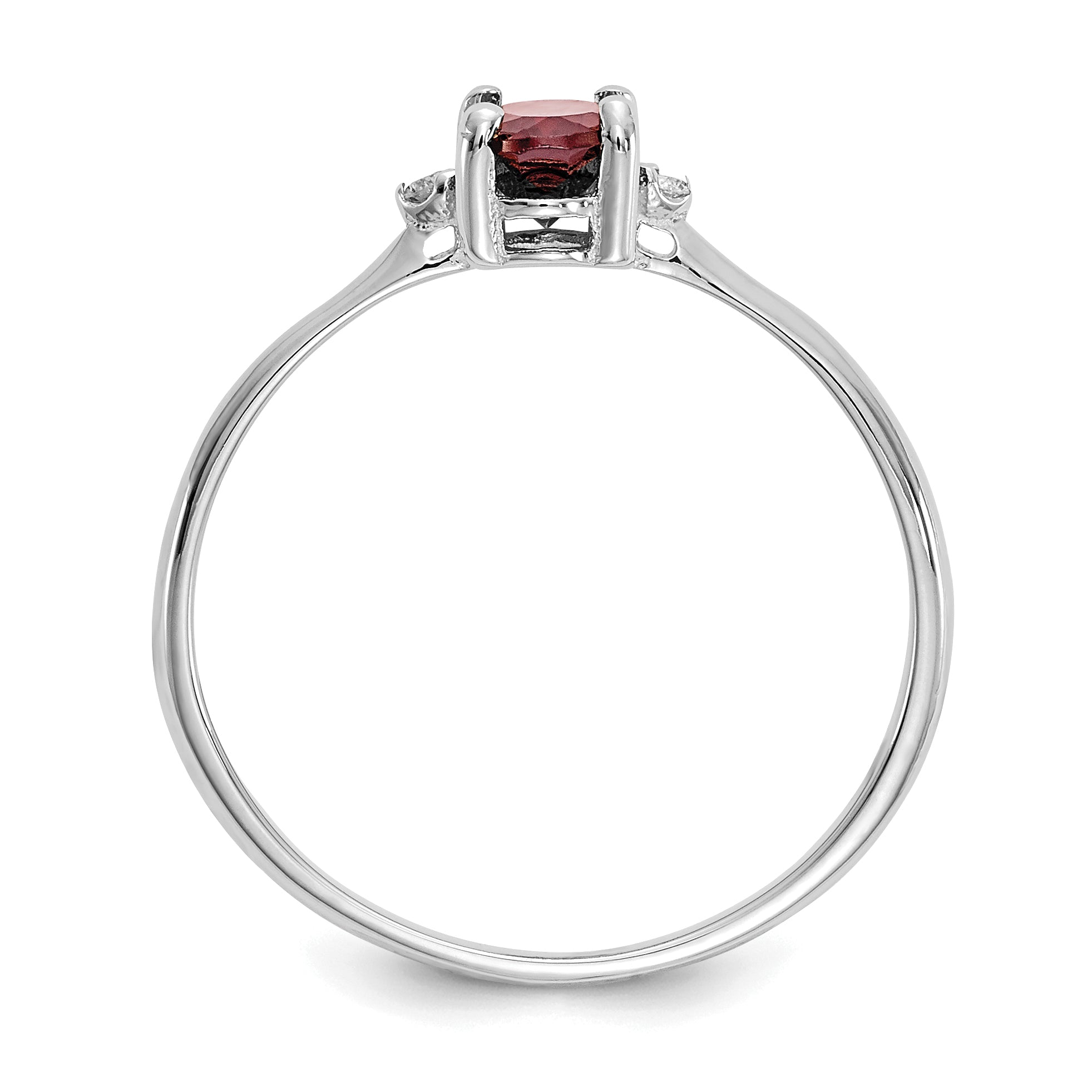 10k White Gold Polished Genuine Diamond & Garnet Birthstone Ring