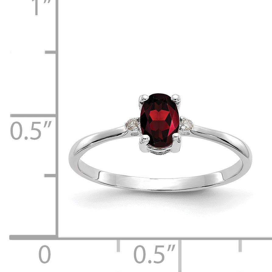 10k White Gold Polished Genuine Diamond & Garnet Birthstone Ring