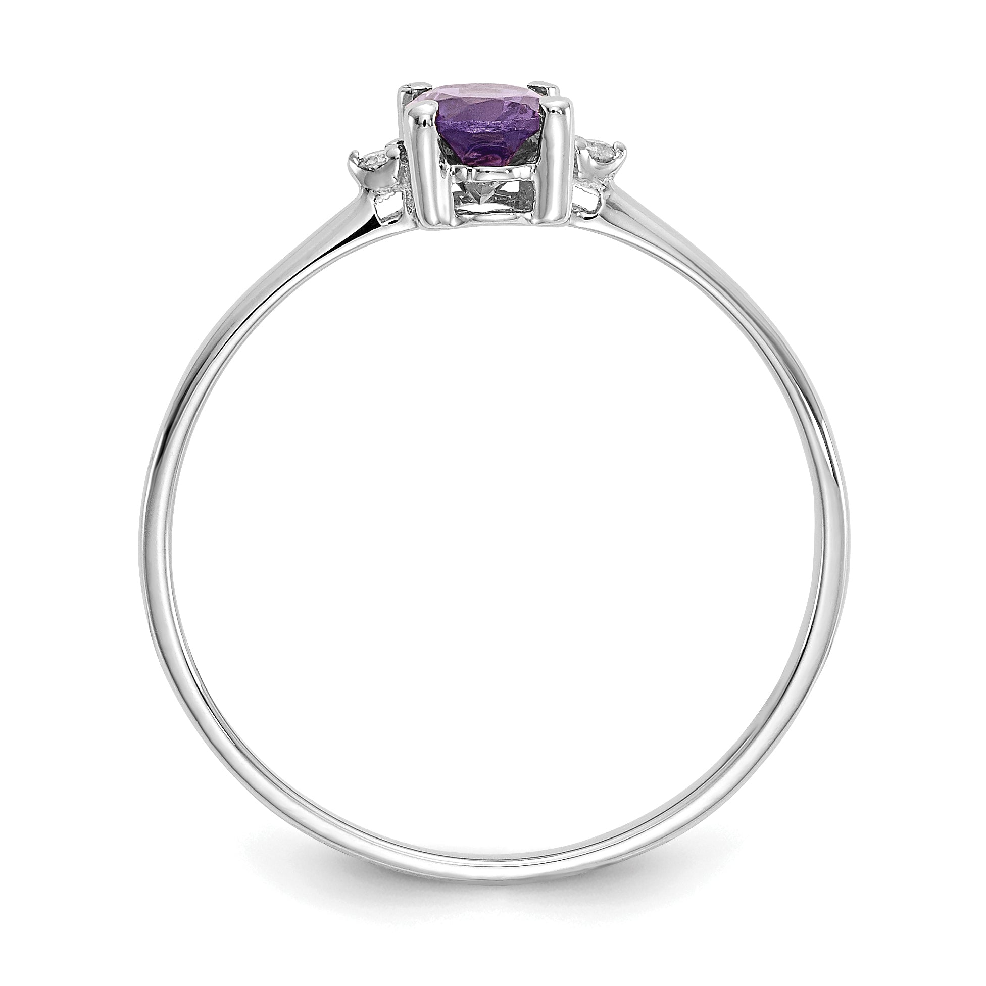 10k White Gold Polished Genuine Diamond & Amethyst Birthstone Ring