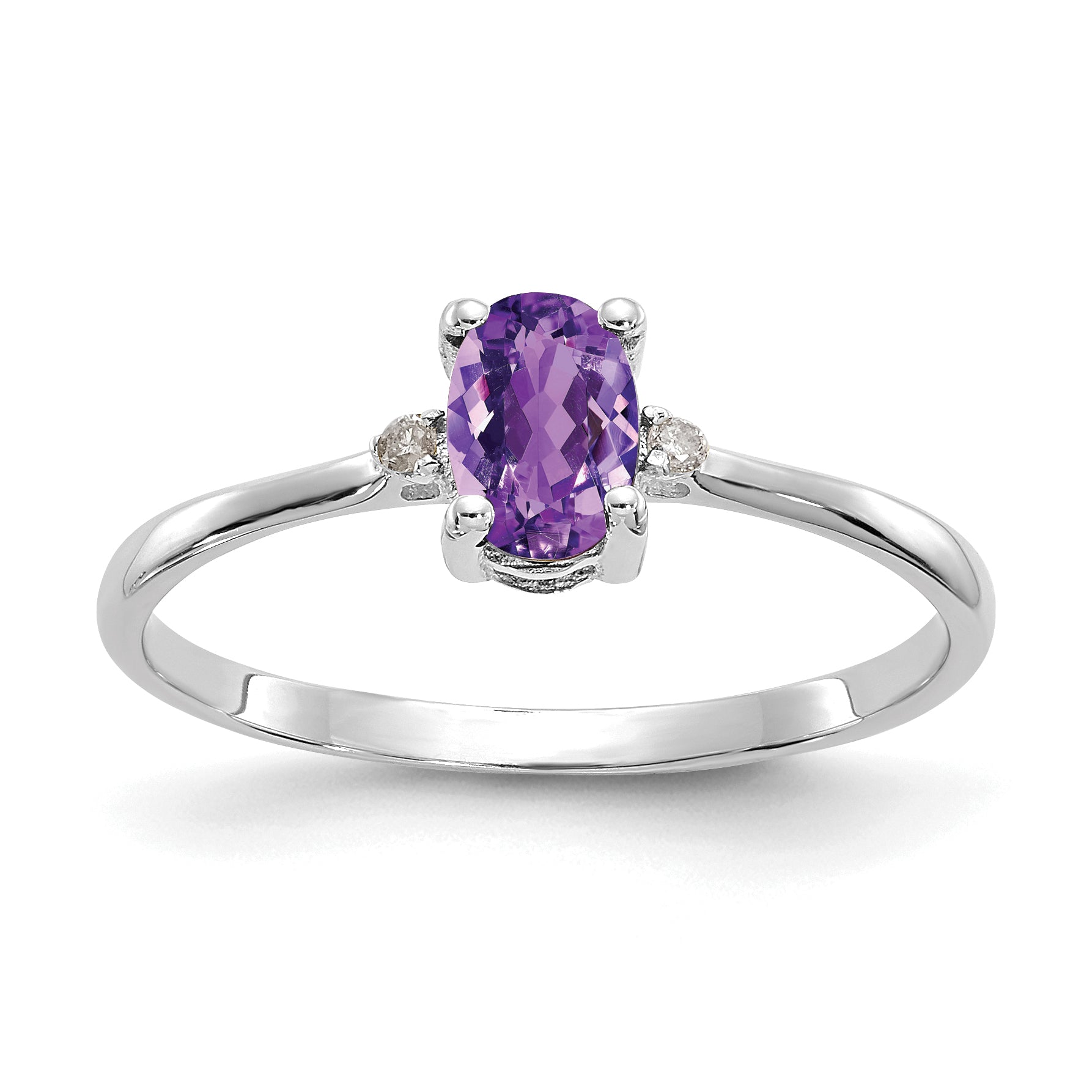 10k White Gold Polished Genuine Diamond & Amethyst Birthstone Ring Main image